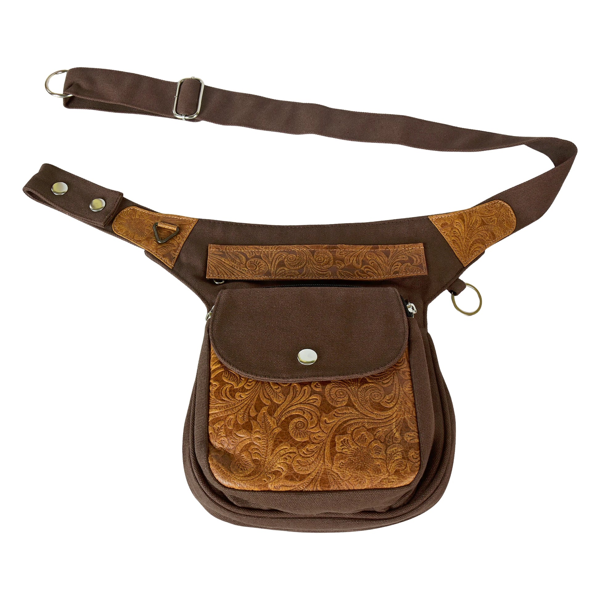 Gassitasche Super-Hannover in Braun, Lederklappe mit floraler Prägung