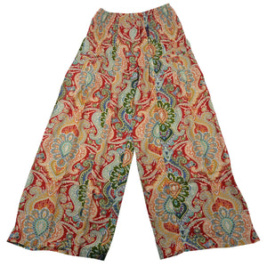 Hose aus naturbelassenem Stoff mit indischem Aufdruck, orange-grün