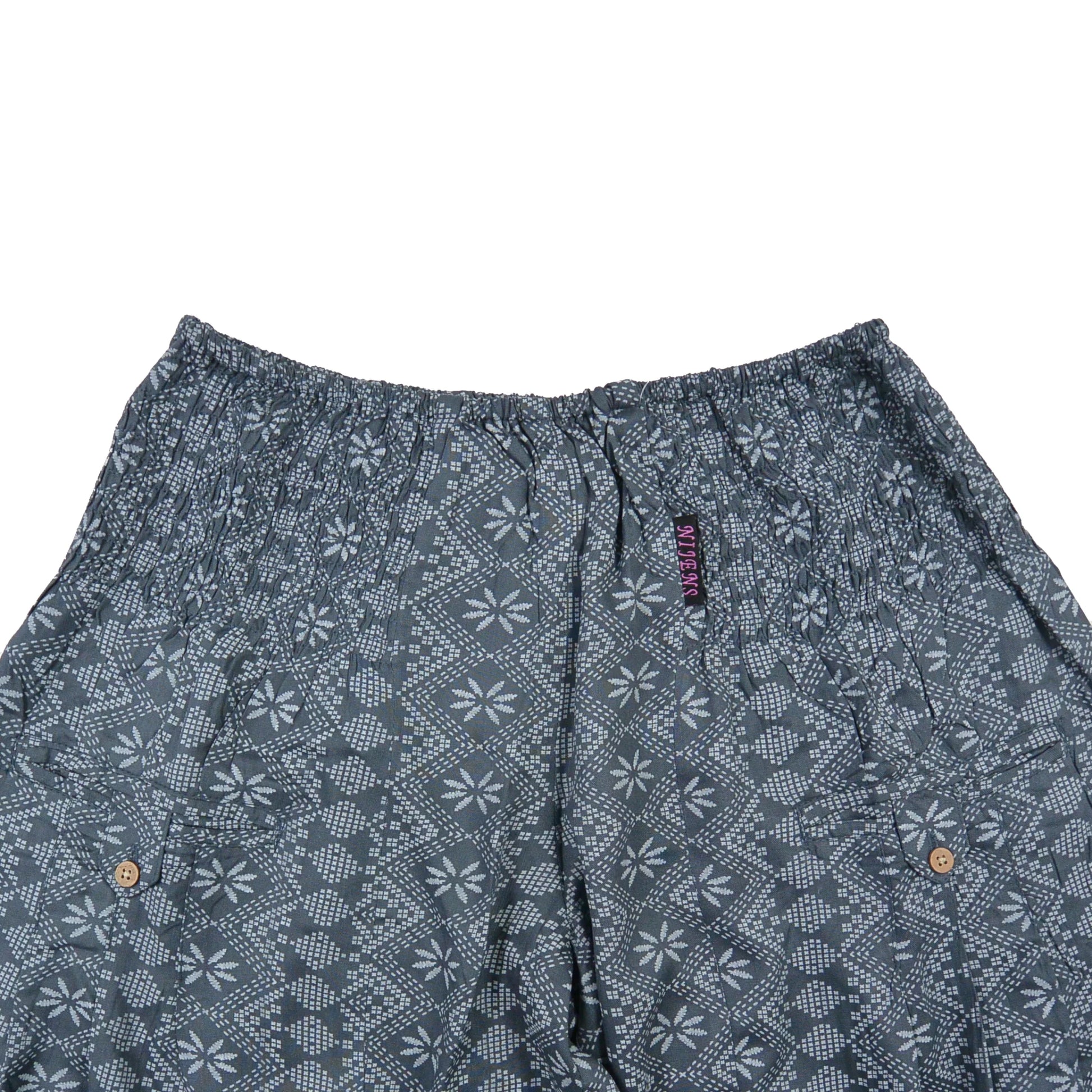  Pluderhose aus Viskose Stoff in Grau mit Muster