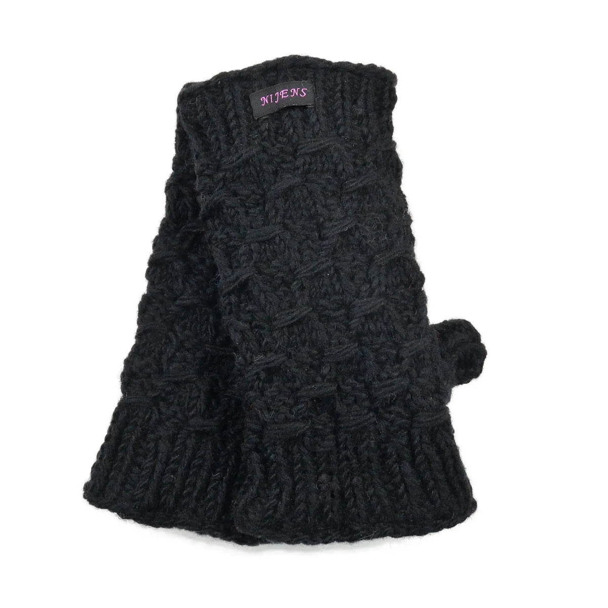 Handstulpen mit Daumen aus Schurwolle in Schwarz.