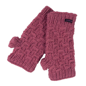 Gestrickte Pulswärmer, Stulpen mit Daumen aus Wolle Altrosa.