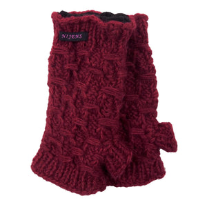 Gestrickte Wollstulpen mit Daumen. Gestrickte Pulswärmer, Stulpen mit Daumen aus Wolle Bordeaux Rot Innenfutter Fleece.