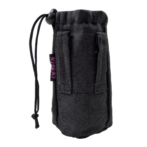 Flaschenbeutel aus Denim, schwarz, für den Gürtel mit zwei Gürtelschlaufen für den Gürtel. Verschließbar mit Kordelzug.