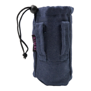 Flaschenbeutel aus Denim, blau, für den Gürtel mit zwei Gürtelschlaufen für den Gürtel. Verschließbar mit Kordelzug.