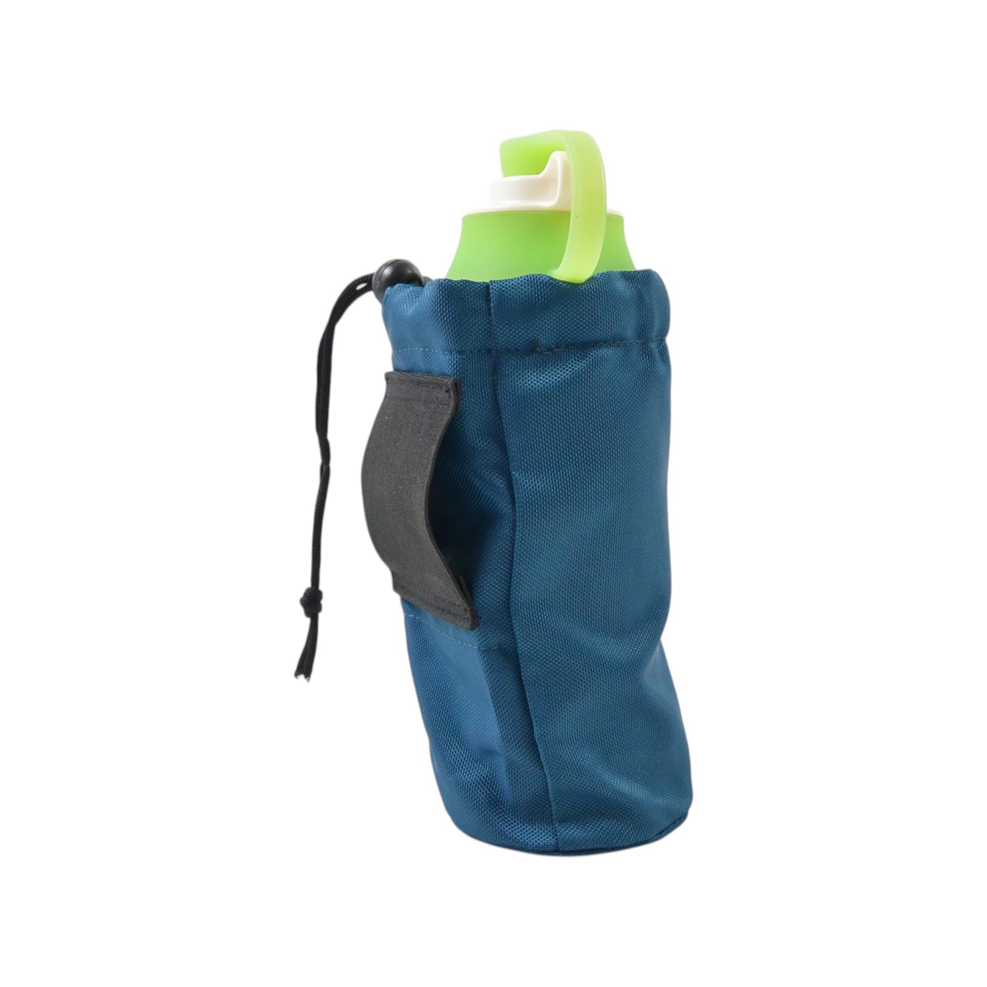 Flaschenbeutel aus Nylon-Stoff Petrol. Verschließbar mit Kordelzug.