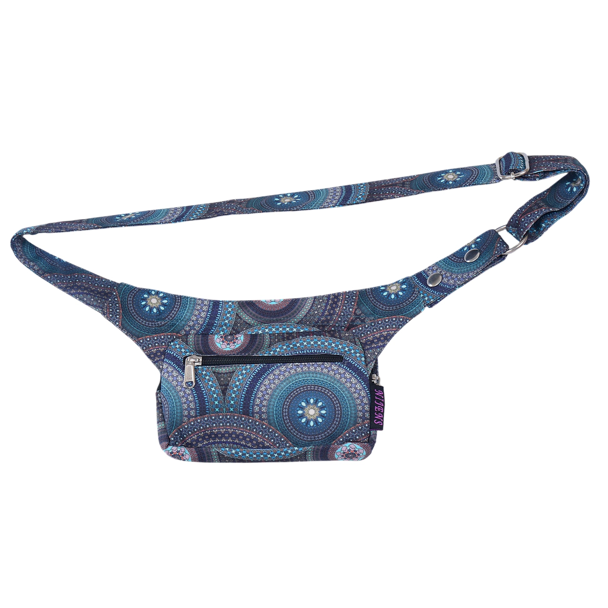 Nijens Bauchtasche Kathmandu mit wasserabweisendem Mandala-Stoff – Rückansicht mit Reißverschlussfach