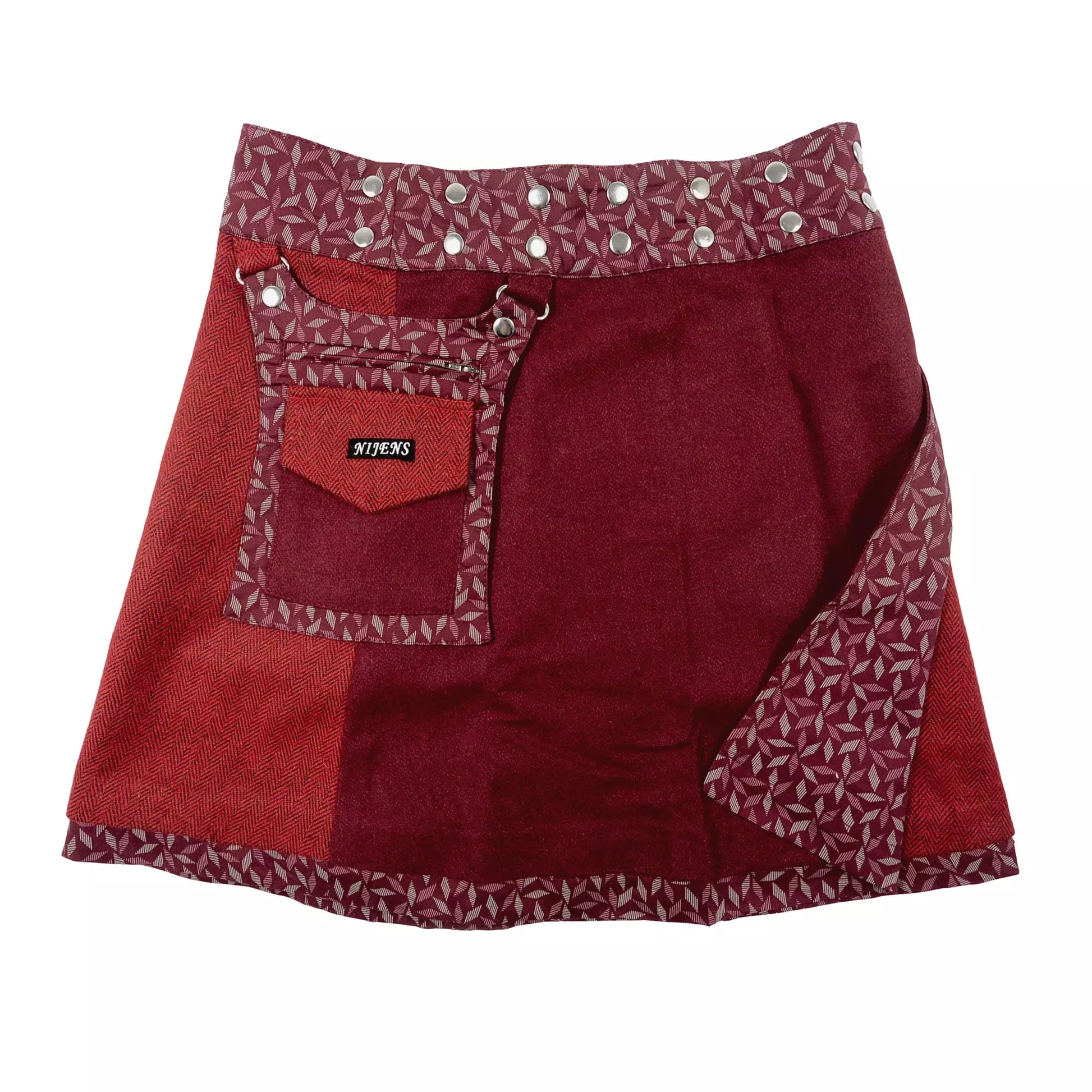 Wendbarer Woll-Wickelrock in Bordeauxrot mit Tweed von Nijens