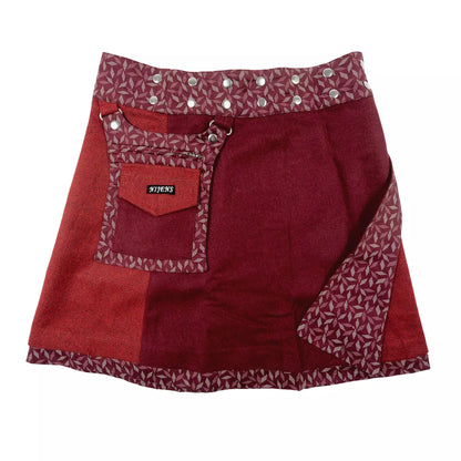 Wendbarer Woll-Wickelrock in Bordeauxrot mit Tweed von Nijens