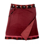 Wendbarer Woll-Wickelrock in Bordeauxrot mit Tweed und Schmuckborte - Nijens Shop
