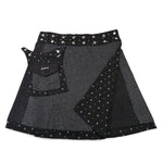 Wendbarer Woll-Wickelrock in Schwarz mit Strukturmuster