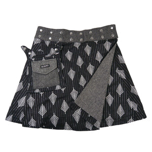 Wendbarer Woll-Wickelrock in Dunkelgrau mit Tweed 