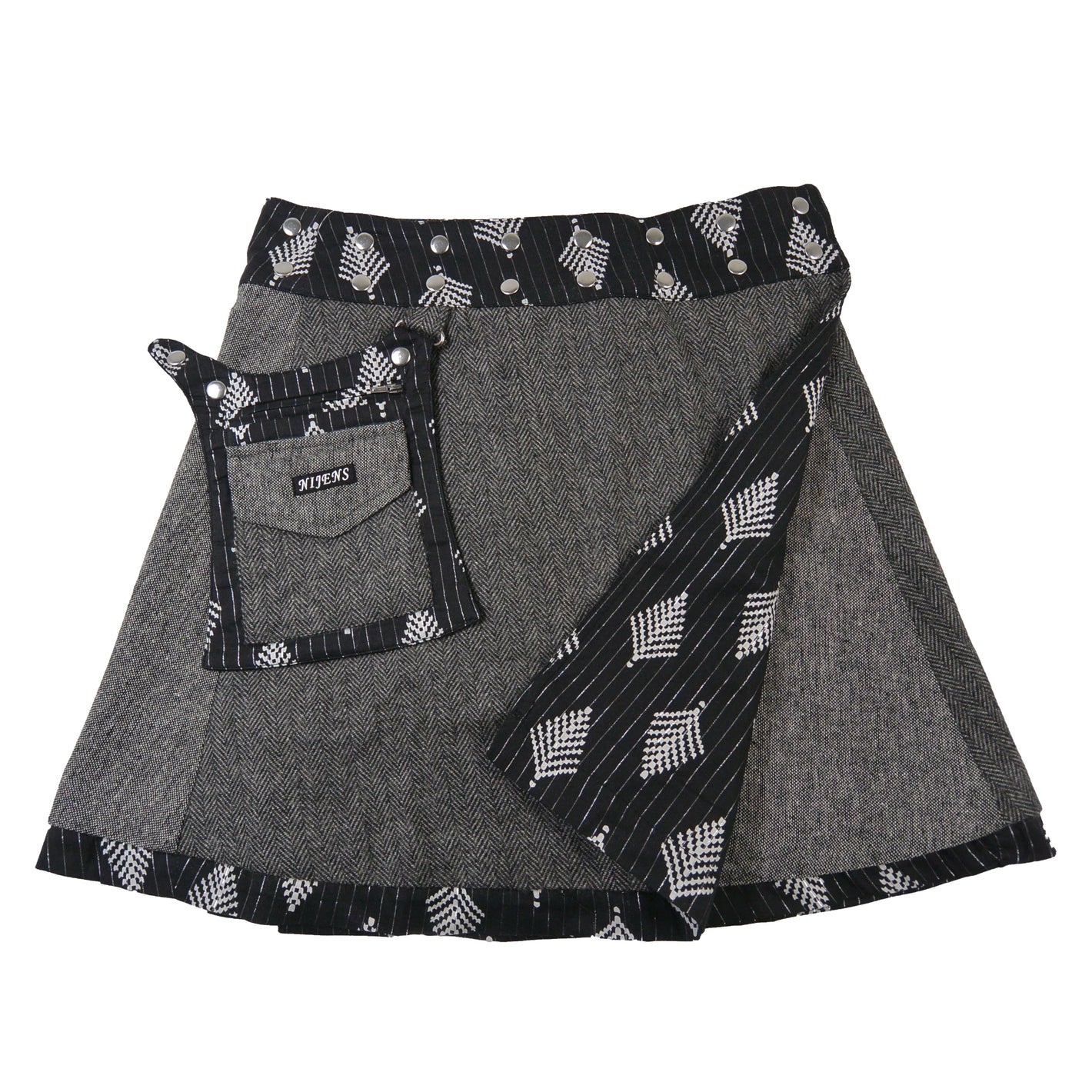 Wendbarer Woll-Wickelrock in Dunkelgrau mit Tweed von Nijens