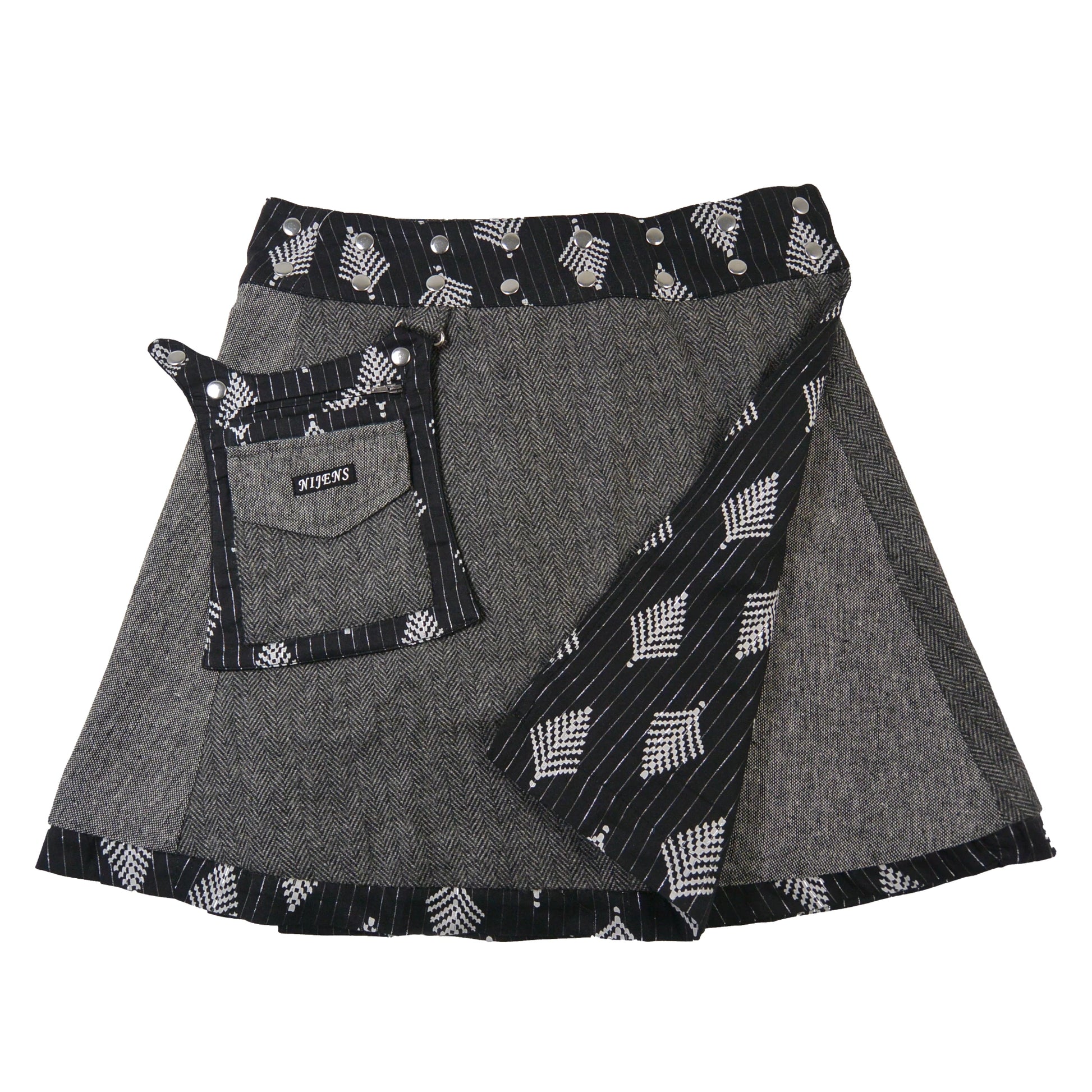 Wendbarer Woll-Wickelrock in Dunkelgrau mit Tweed von Nijens