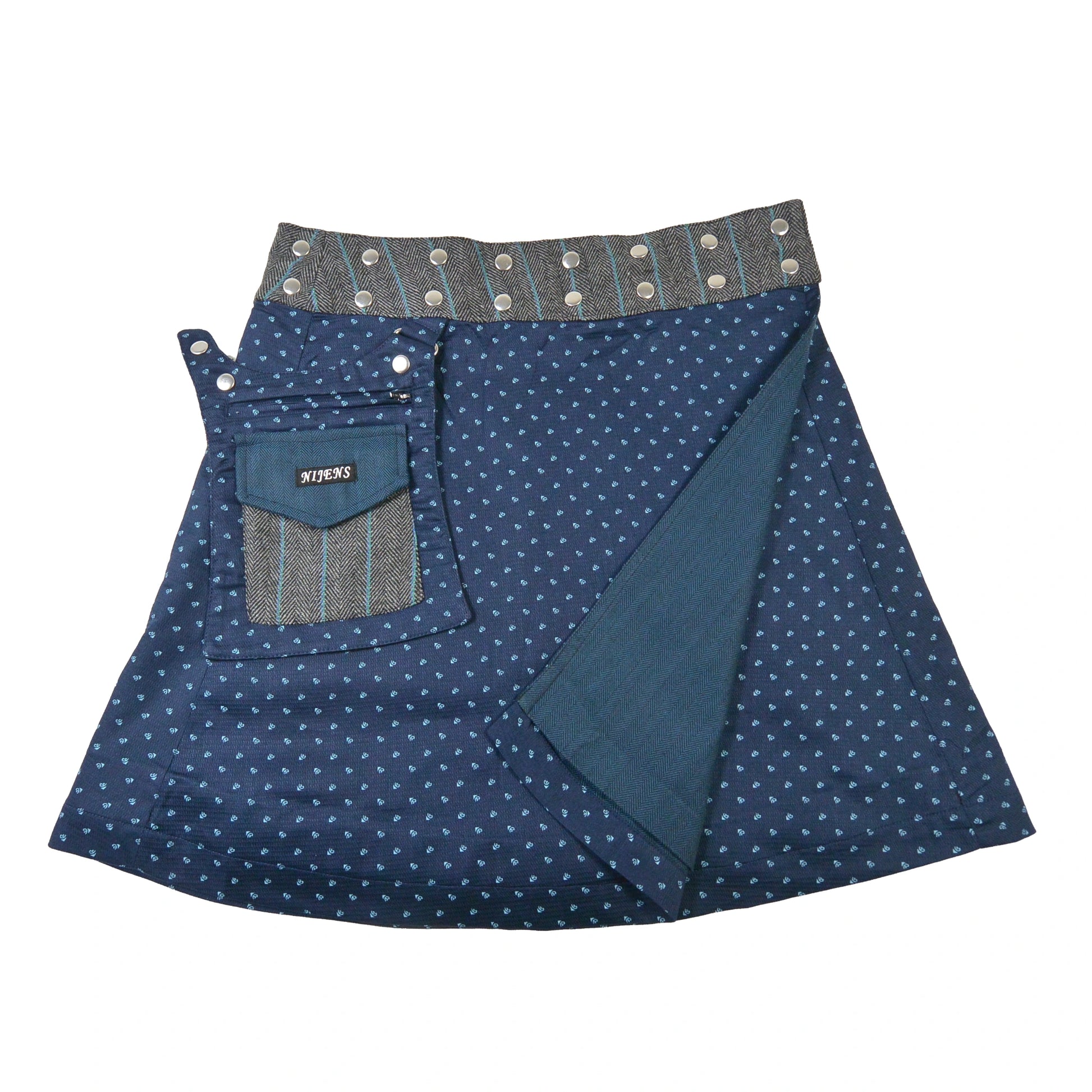 Tweed-Wickelrock in Petrol-Blau mit Druckknöpfen von Nijens