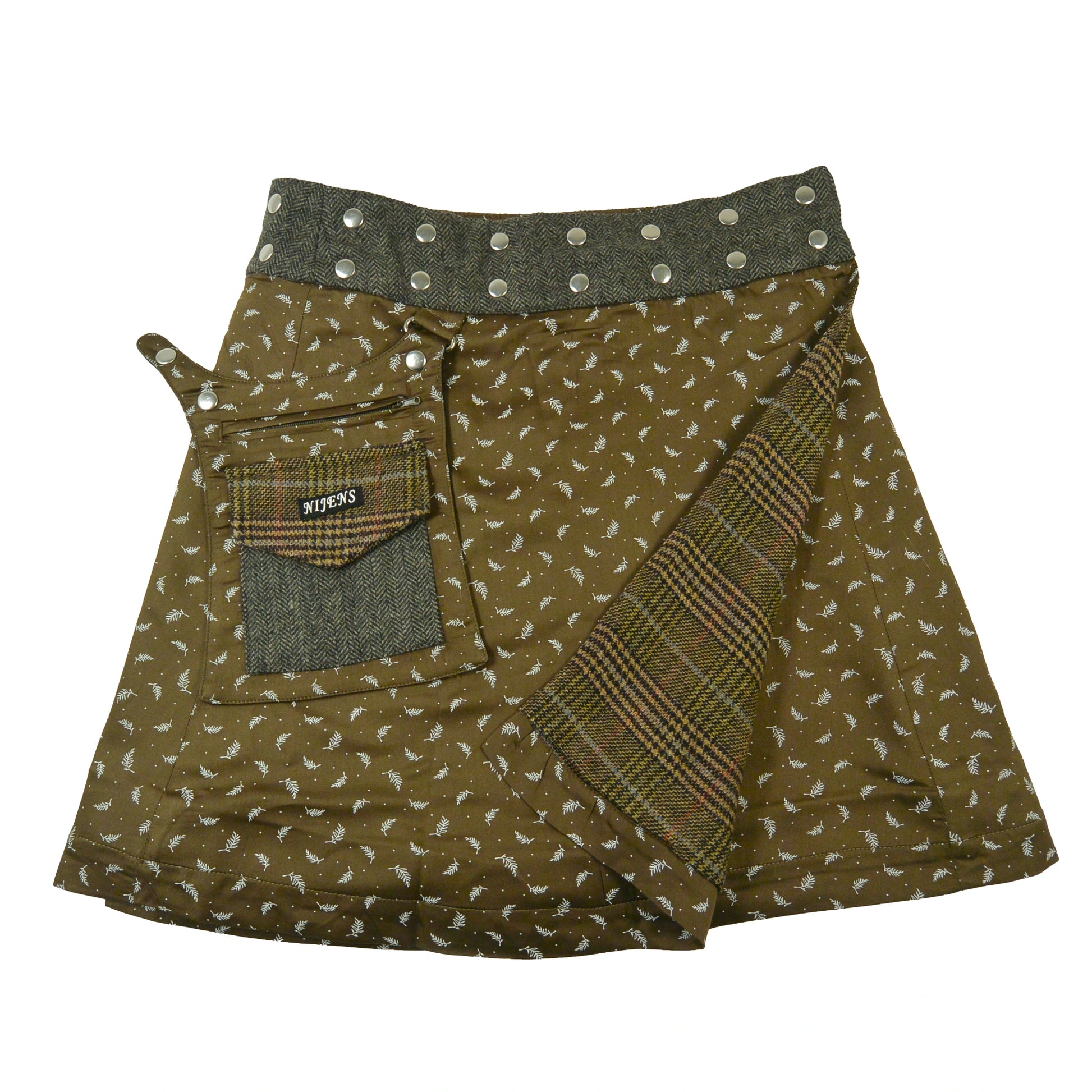 Woll-Wickelrock mit feinem Muster in Olivgrün