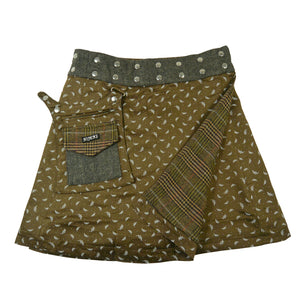 Woll-Wickelrock mit feinem Muster in Olivgrün