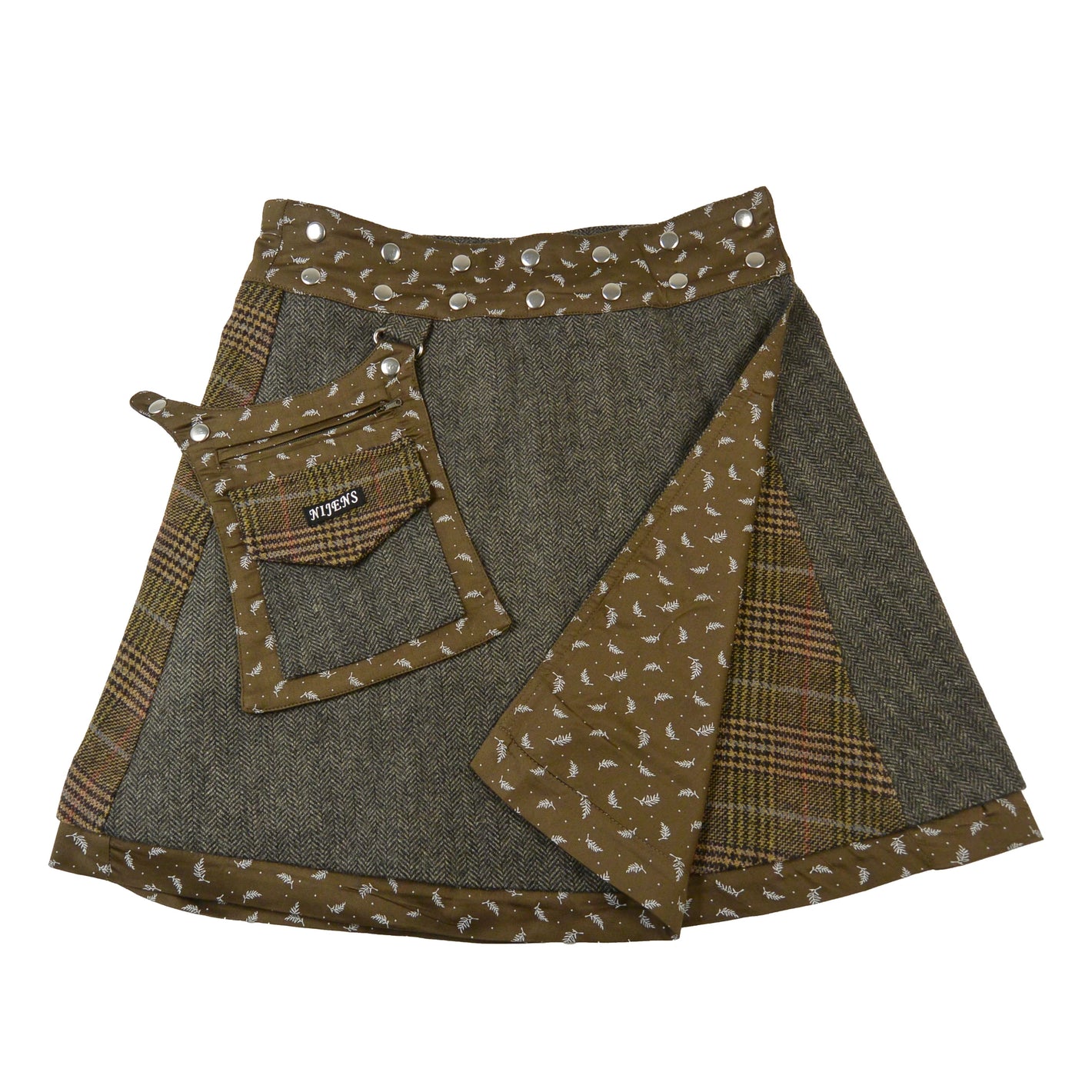 Eleganter Woll-Wickelrock mit feinem Muster in Olivgrün