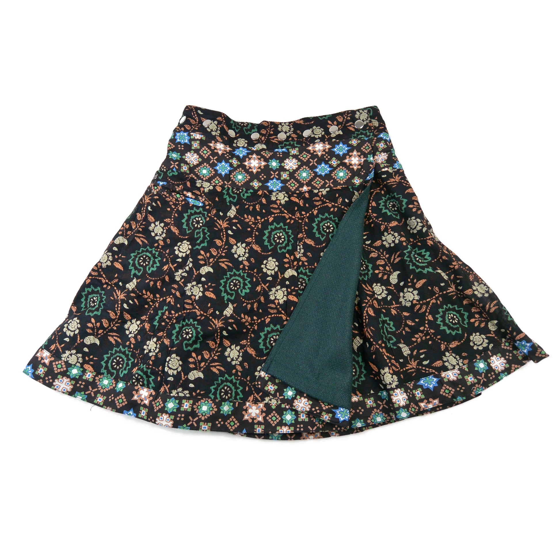 Wickelrock aus Baumwolle mit Muster in Petrol-Grün mit Wendefunktion - Nijens