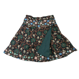 Wickelrock aus Baumwolle mit Muster in Petrol-Grün mit Wendefunktion - Nijens