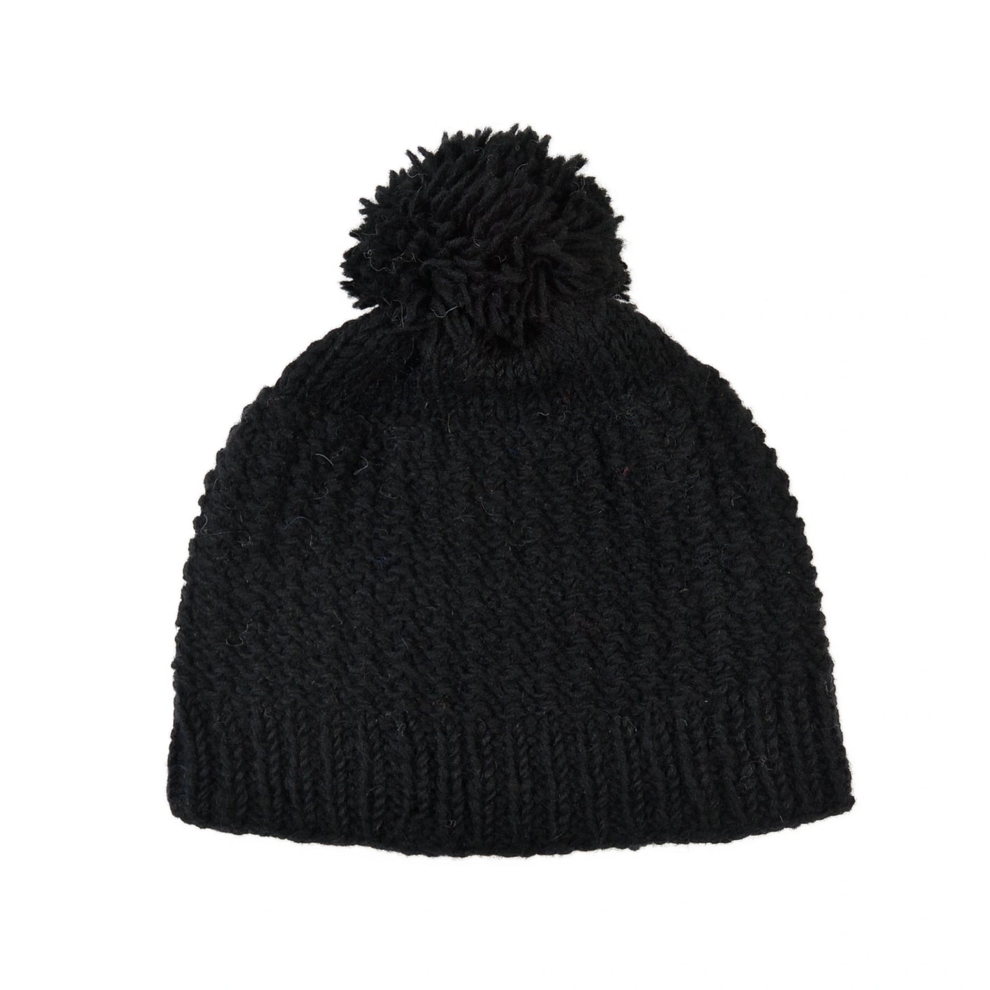 Bommelmütze, Wollmütze aus Schurwolle Schwarz
