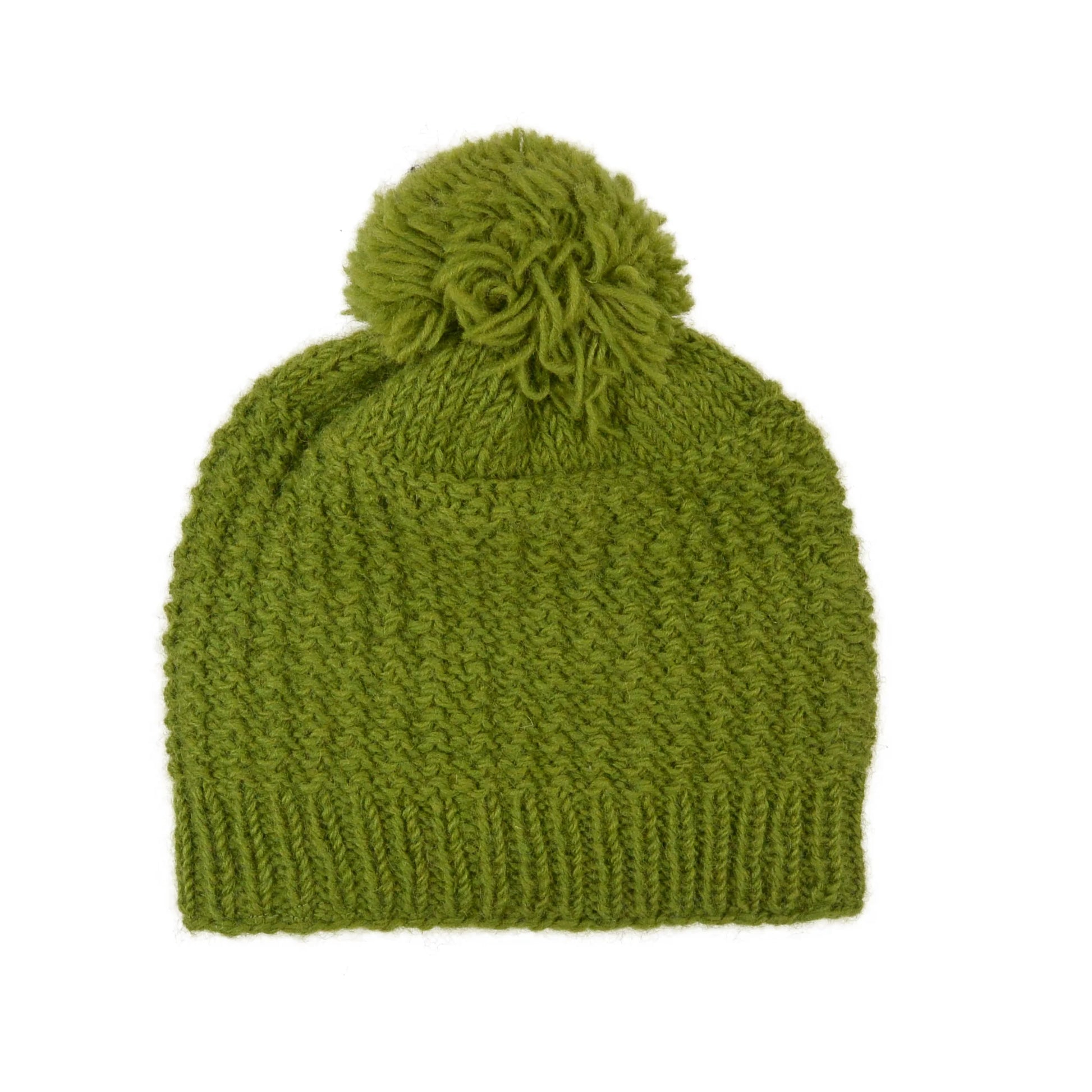 Bommelmütze, Wollmütze aus Schurwolle Grün