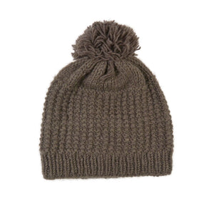 Bommelmütze, Wollmütze aus Schurwolle Braun