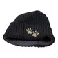Short Beanie "Tulsipur" aus Schurwolle Schwarz mit Pfotenstickerei (2P-01)