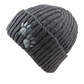 Nijens Short Beanie aus Schurwolle Anthrazitgrau mit zwei dunkelgrauen gestickten Hundepfoten, breitem Rippstrick-Umschlag und gerippter Strickstruktur. Seitenansicht.