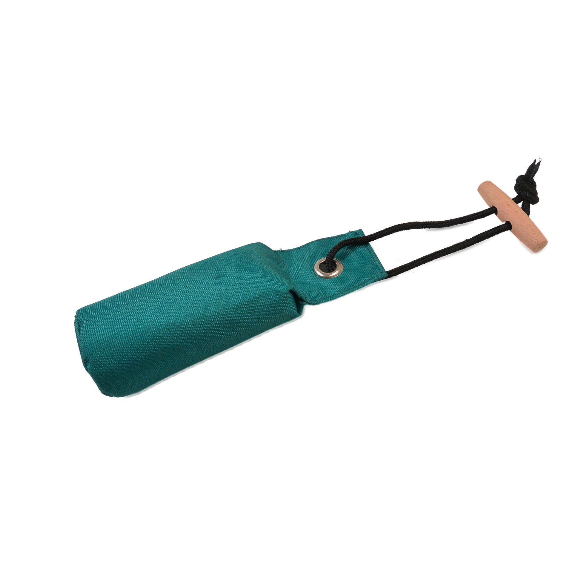Wurf-Dummy 150 g in Seegrün – handlicher Dummy mit Holzgriff für Hundetraining