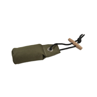 Kleiner Wurf-Dummy 85 g in Olivgrün – schwimmfähiges Apportierspielzeug für Welpen und kleine Hunde