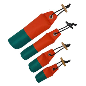 Wurf-Dummy für Hunde in vier Größen – Aus wasserabweisendem Stoff in Orange,Grün und schwimmfähig.