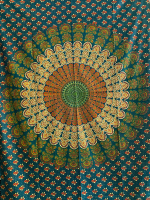 Indisches Mandala Hippie Laken Stoff in Orange-Grün Decke