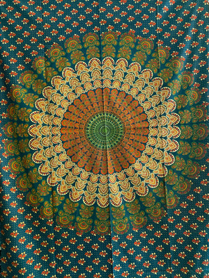 Indisches Mandala Hippie Laken Stoff in Orange-Grün Decke