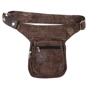 Nijens S-XXXL Bauchtasche Canvas mit floralen Motiven in Braun. Frotansicht