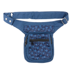 Hippie Bauchtasche Hüfttasche Stoff Baumwolle mit Blumenmuster in Blau