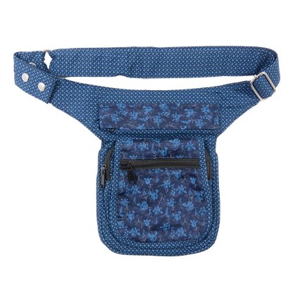 Hippie Bauchtasche Hüfttasche Stoff Baumwolle mit Blumenmuster in Blau