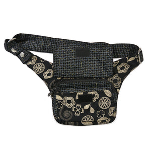 Nijens Hüfttasche aus 100% Baumwolle mit braun-schwarzem Ethno-Muster und Fronttasche