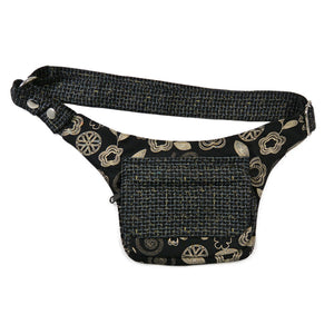 Nijens Hüfttasche aus 100% Baumwolle mit braun-schwarzem Ethno-Muster und praktischer Fronttasche