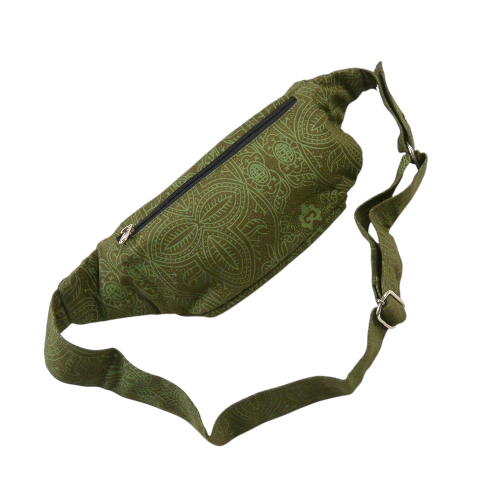 Rückseite der grünen Nijens Crossbody Bag Torino aus Canvas mit Reißverschlussfach