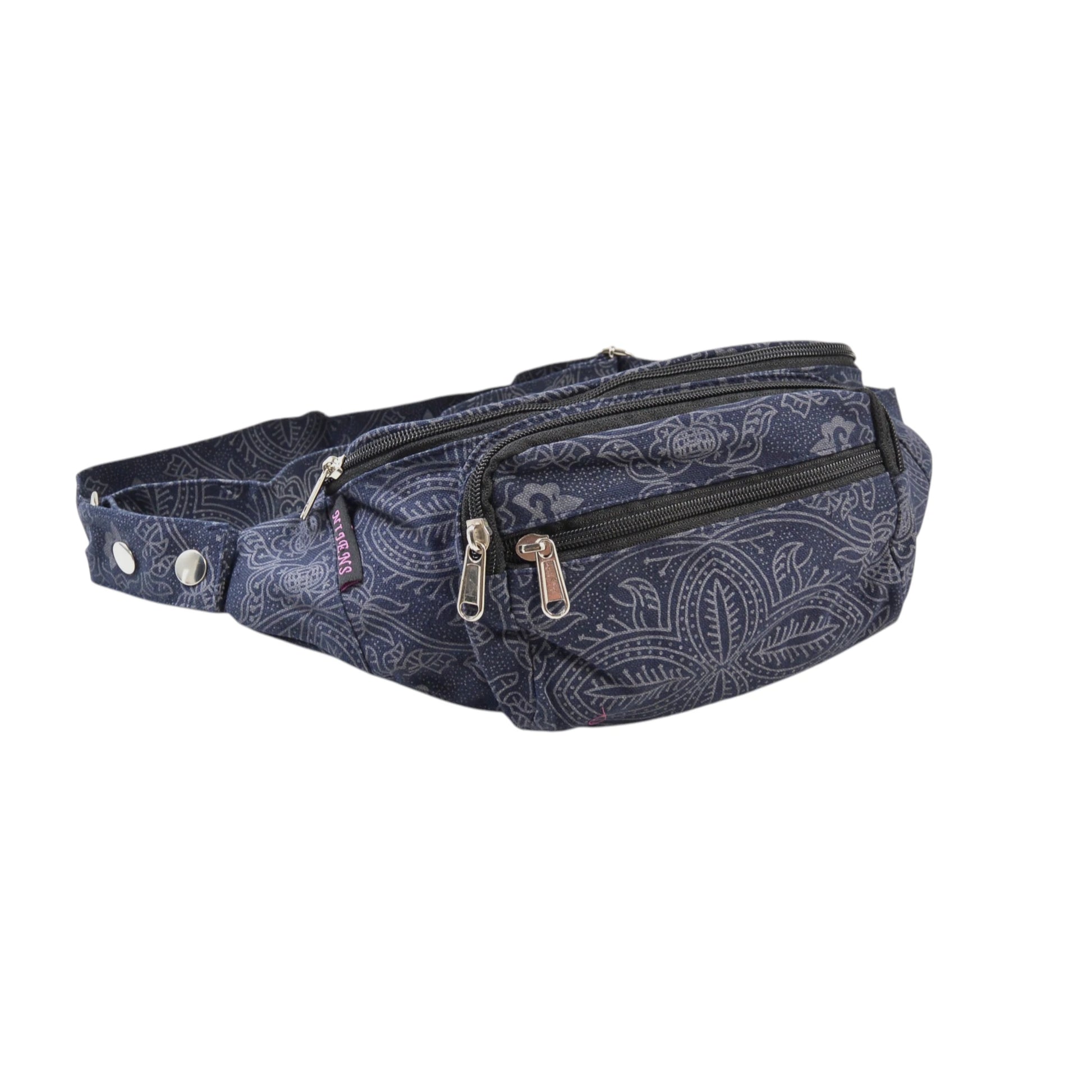 Nijens Crossbody Bag Torino in Royalblau aus Canvas mit praktischen Reißverschlussfächern. Seitenansicht.