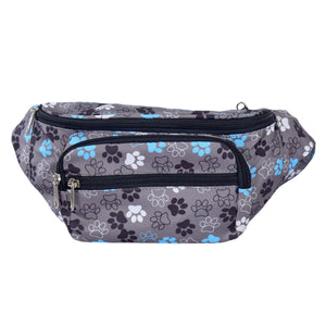 Wasserabweisende Bauchtasche Torino mit blau-grauem Pfotenmuster – perfekt für Hundespaziergänge bei jedem Wetter