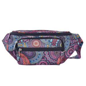Vielseitige Gassitasche im Mandala-Stil mit mehreren Reißverschlussfächern.