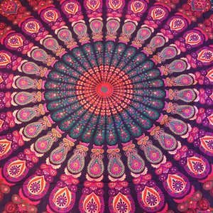 Indisches Mandala Hippie Stoff Laken, Tagesdecke lila-türkis