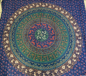 Stoff Bettlaken Tagesdecke Indisches Mandala Laken, Decke blau-grün-rot