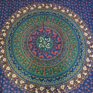 Stoff Bettlaken Tagesdecke Indisches Mandala Laken, Decke blau-grün-rot