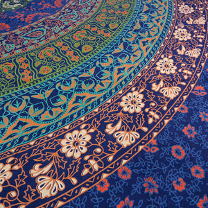 Stoff Bettlaken Tagesdecke Indisches Mandala Laken, Decke blau-grün-rot Blumen-Motiv