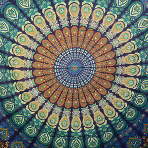 Mandala Hippie Tagesdecke blau-türkis