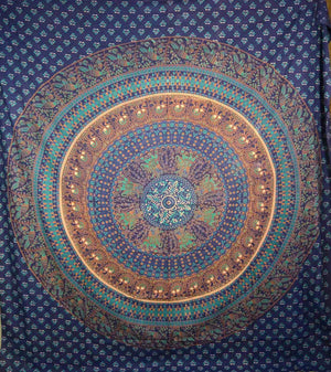 Indisches Mandala Hippie Laken, Stoff Decke Blaugrün