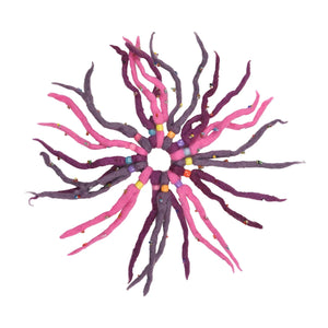 Filz-Haargummi mit bunten Fransen violett-dunkelrot-rosa