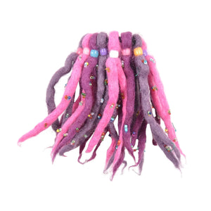 Filz-Haargummi mit bunten Fransen violett-rosa